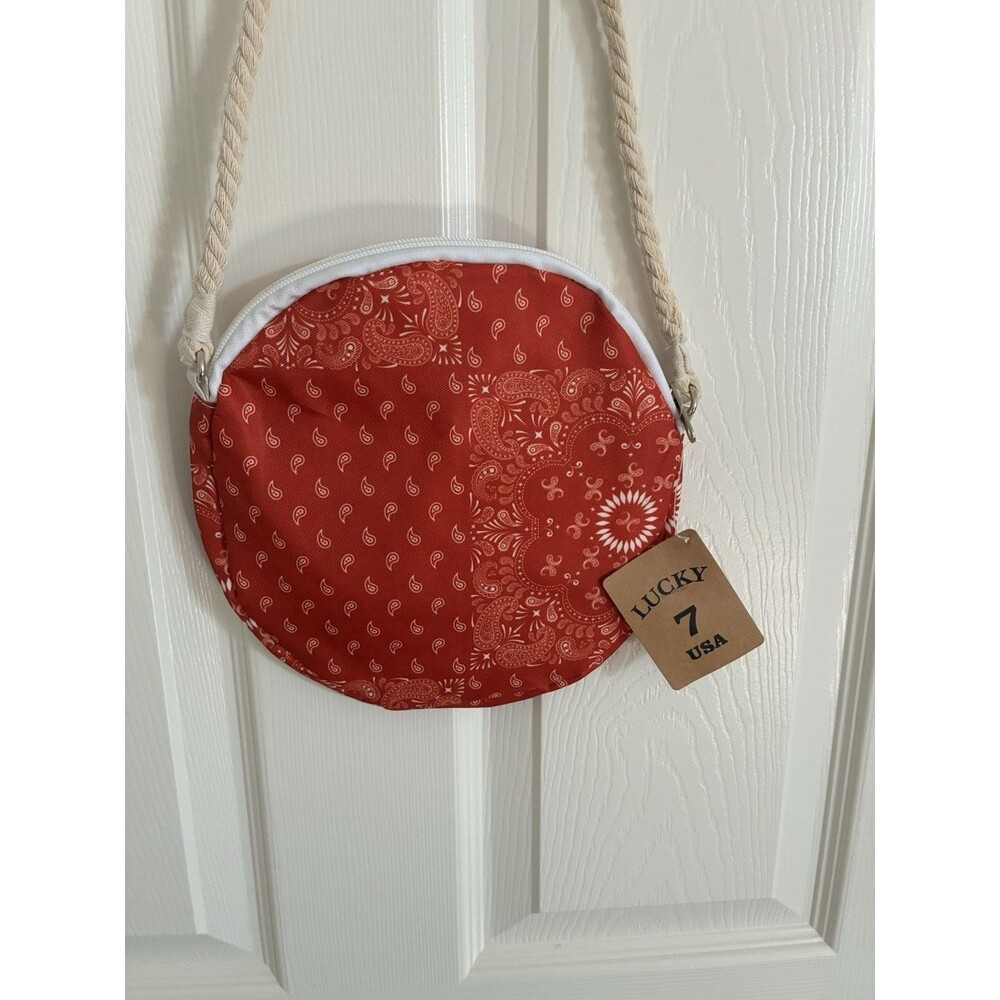 Lucky 7 Bandana purse bag lightweight rope handle zip red NEW